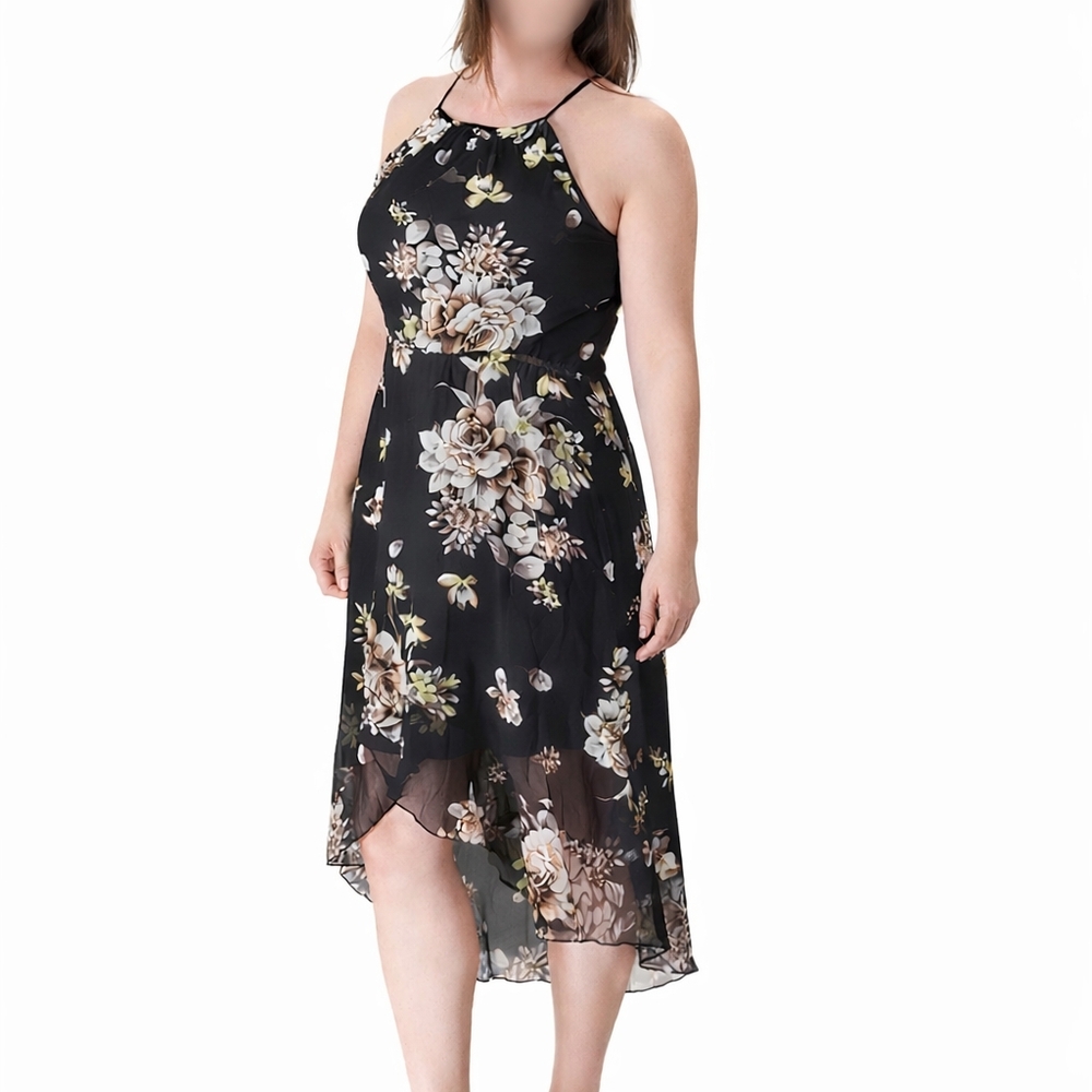 🔥2 For 39$🔥Le Chateau Summer Black Floral High Low Dress